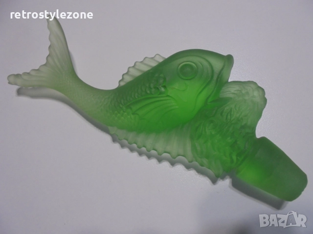 № 8400 Стара декоративна фигурка Риба – стъкло, винтидж декор  , снимка 5 - Други ценни предмети - 52682744