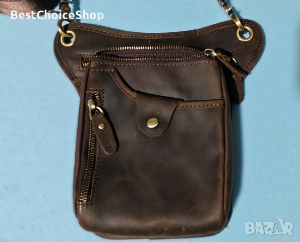 Мото чанта AMRINUGL от естествена кожа, кафява, снимка 5 - Чанти - 53078514