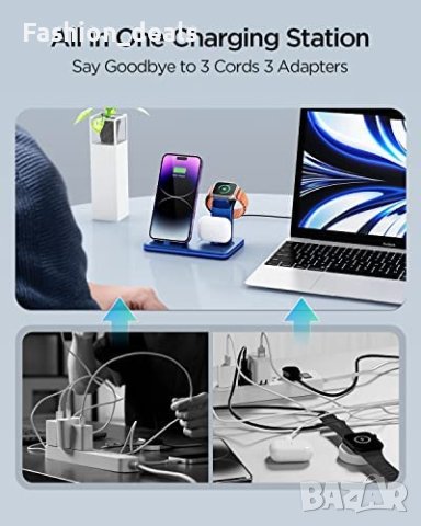 3 в 1 Нова стойка зарядно телефон слушалки часовник Магнитна станция iPhone Apple Watch AirPods, снимка 6 - Аксесоари за Apple - 40593770