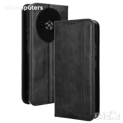 Калъф с протектор за Oukitel C59 Pro – кожен портфейл калъф с ретро текстура и стойка, 4 цвята