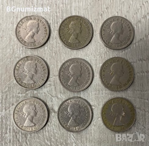 SIX PENCE /  6 пенса - Великобритания - Лот от 9 монети различни години, снимка 6 - Нумизматика и бонистика - 34950378