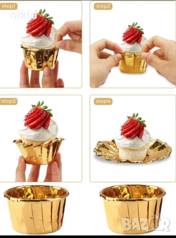 25 бр сребърни златни металик хартиени кошнички капсули за кексчета мъфини парти, снимка 6 - Форми - 39160173