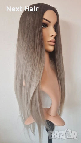 Права омбре перука – тъмни корени, пепеляво русо, снимка 3 - Аксесоари за коса - 53342483