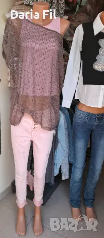 СТРАХОТЕН тъмнокафяв топ - мрежа с розово-кафеви пайети, снимка 1