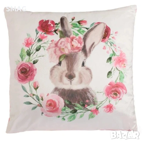 Великденска декоративна възглавница от кадифе с дизайн на зайч_1247055