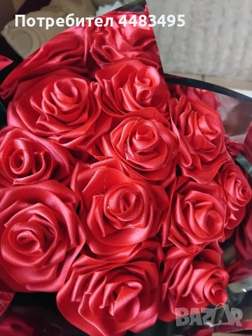 Букет от нежни сатенени рози , снимка 4 - Изкуствени цветя - 53364556