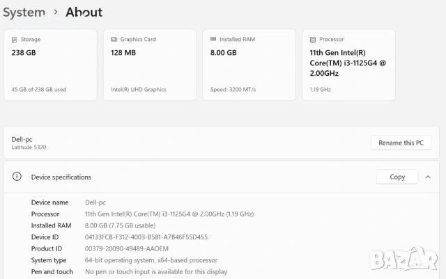 +Гаранция! Лаптоп Dell Latitude 5320 Intel Core i3 1125G4 / 8GB RAM / 256GB SSD, снимка 10 - Лаптопи за работа - 54149071