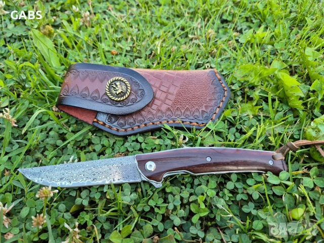 Сгъваем джобен нож дамаска стомана с кожен калъф, снимка 2 - Ножове - 51007128