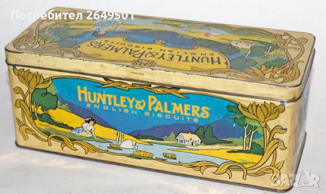 Стара Арт Деко ламаринена кутия Huntley & Palmers от бисквити