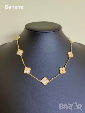 Дамско златно колие с 10 детелини Van Cleef & Arpels VCA, снимка 3 - Колиета, медальони, синджири - 54357383