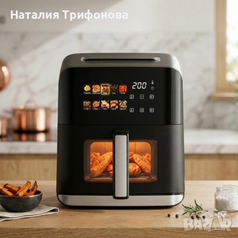 Еърфрайър с горещ въздух Oliver Voltz OV51980CE, 1200W, 4L, 10 програми, LED дисплей, прозорец