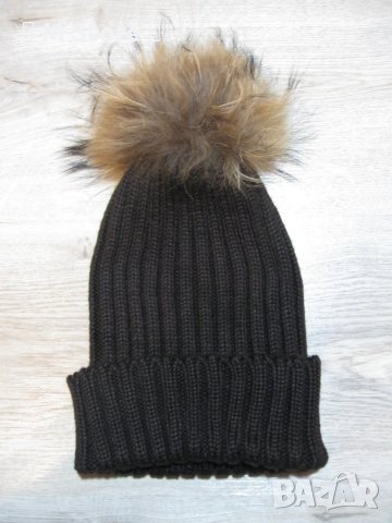 Зимна шапка естествен косъм и плетиво, снимка 1 - Шапки - 30650075