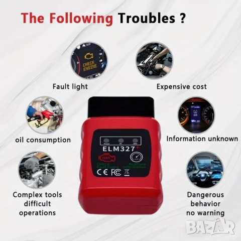 OBDII EOBD диагностичен скенер ELM327 V1.5 с Bluetooth 5.4 за IOS/Android/PC , снимка 3 - Аксесоари и консумативи - 52313752
