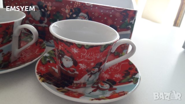 2 бр. Коледни малки чаши за кафе с чинийки, снимка 3 - Чаши - 42572032