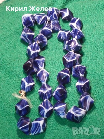 СТАРО АРТ ДЕКО 30-те ГОДИНИ КОЛИЕ МЛЕЧНО-СИН ПОЛУСКЪПОЦЕНЕН КАМЪК ЯСПИС 74511, снимка 2 - Антикварни и старинни предмети - 29614830