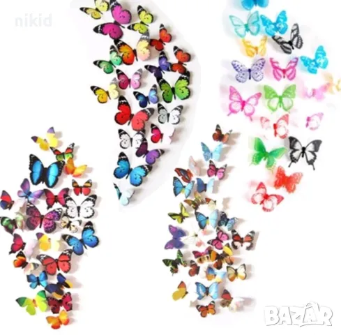 3D 12 бр pvc шарени самозалепващи пеперуди декорация за стена и мебел