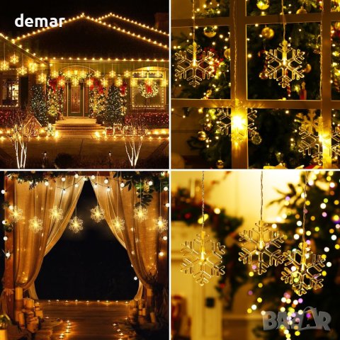 Коледни светлини за прозорци и стени със снежинки, снимка 5 - Декорация за дома - 42829646