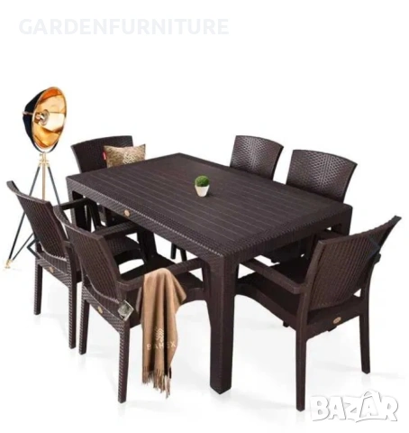 Комплект маса + 6 стола или 4 стола ратан 3 цвята и размери маси мод.9