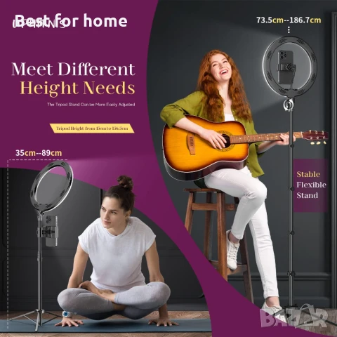 UPhitnis 12-инчова пръстеновидна светлина със статив за мобилен телефон, снимка 5 - Светкавици, студийно осветление - 50663337