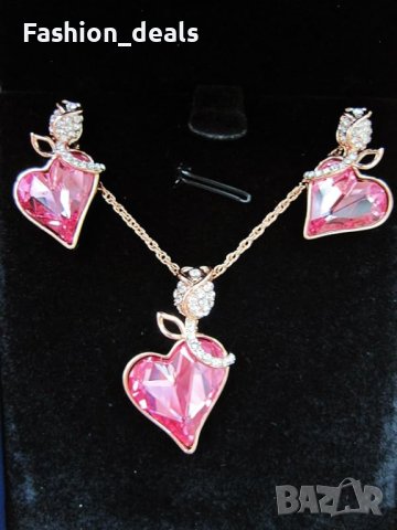 Нов Дамски Комплект Огърлица Обеци Сърце Роза Изискан Подарък за жена, снимка 8 - Бижутерийни комплекти - 42833170