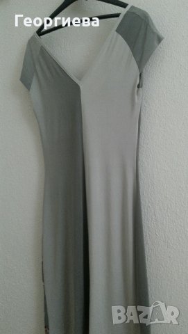 Красива сива рокля с ефектен принт и гръцко деколте, снимка 7 - Рокли - 30073157