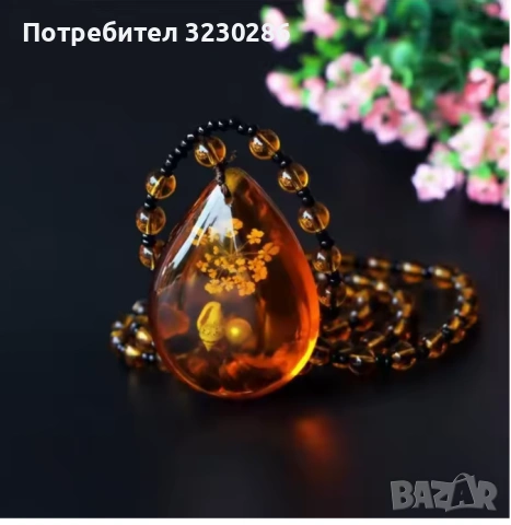  Колие от кехлибарени флотационни мъниста с пчелен восък, снимка 2 - Колиета, медальони, синджири - 53021052