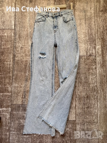 Дамски дънки дънкови панталони накъсани висока талия чарлстон с цепка отстрани , снимка 6 - Дънки - 52485262