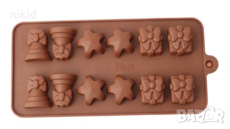 Камбанка звезда подарък Коледен силиконов молд форма коледен за шоколадови бонбони фондан гипс и др., снимка 2 - Форми - 30796274