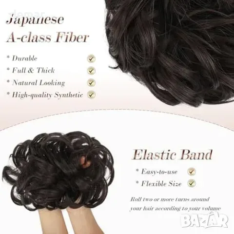 Еластичен кок Messy Bun с вълни/къдрици 38 г, тъмен кафяв, снимка 3 - Аксесоари за коса - 55871335