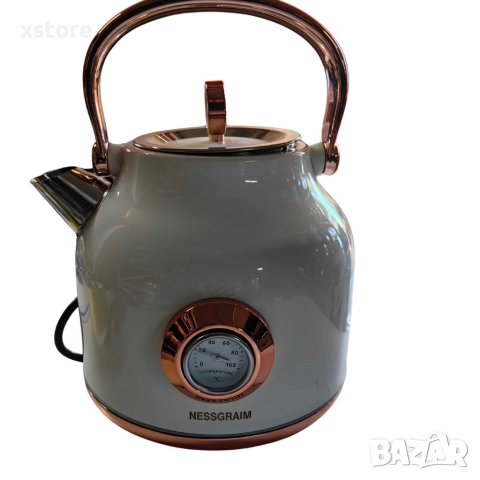 Електрически чайник NESSGRAIM от неръждаема стомана с ретро термометър – 1.7 L, 2200W, снимка 8 - Кани - 52697763