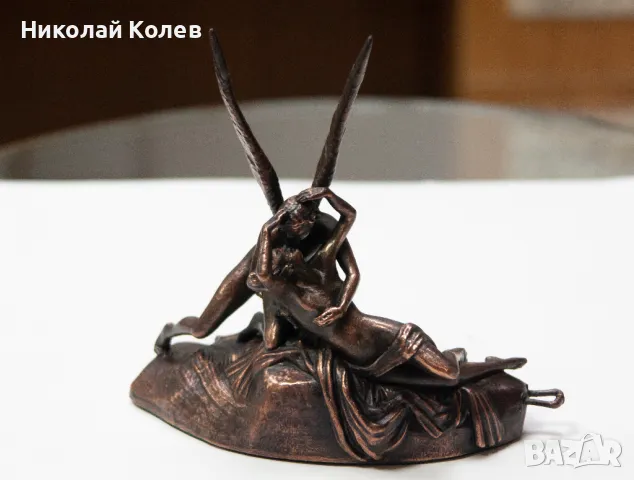 Статуетка,сувенир-"Целувката на Купидон".Медна галванопластика, снимка 2 - Колекции - 47784771