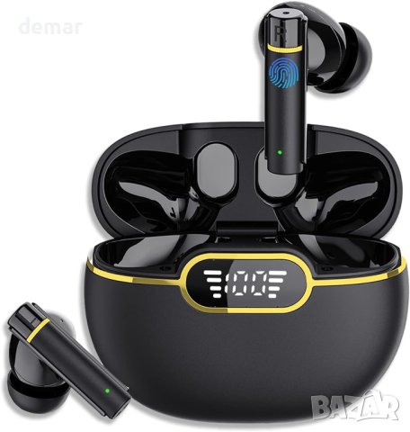 Безжични слушалки Bluetooth 5.3 Ipx7 водоустойчиви, управление с докосване, черни