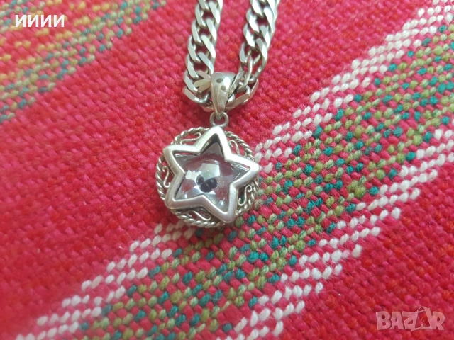 Сребрно колие ланец с медальон с камък звезда