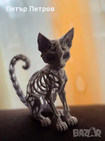3D Принтирана Ажурна Котка (Скелетна Фигурка) — Декорация за Бюро / Подарък