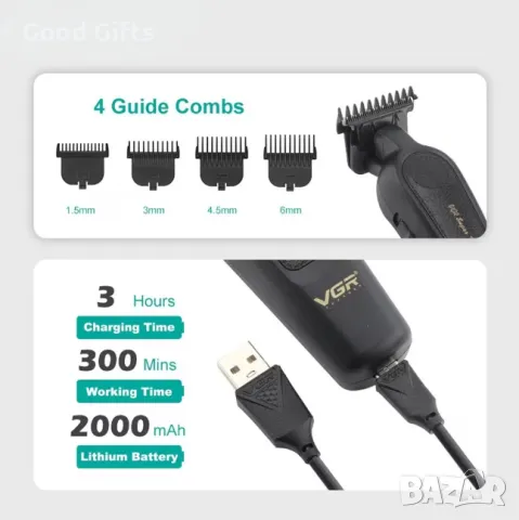 VGR V-995 – Тример за коса и брада с LED дисплей и 300 минути работа, снимка 6 - Машинки за подстригване - 50392447