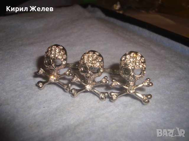 ДВОЕН ДАМСКИ ФЕШЪН АРТ ПИРАТСКИ КРИСТАЛЕН ХЕВИ МЕТЪЛСКИ СРЕБРИСТ ПРЪСТЕН 17503, снимка 9 - Пръстени - 37463757