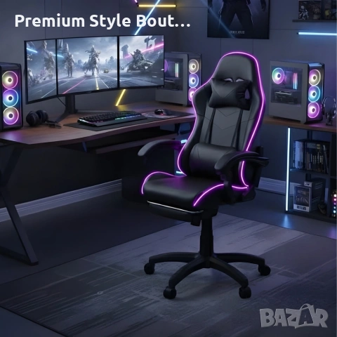 Геймърски стол премиум LED: Ергономичен комфорт със 7 цвята светлинни ефекти и релакс зона, снимка 4 - Геймърски - 53923042
