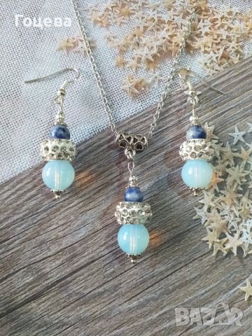Красиви обици и колие със скъпоценни камъни,  Содалит и красиви елементи тип Пандора , снимка 5 - Бижутерийни комплекти - 36815441