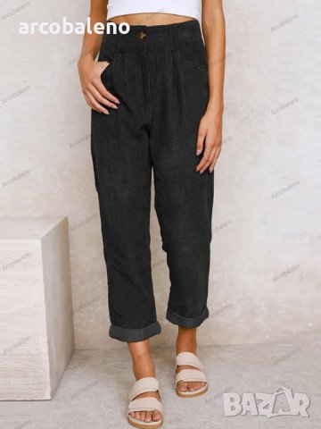 Дамски широки панталони от кадифе с висока талия и широки прави крачоли, 7цвята , снимка 12 - Панталони - 42815362