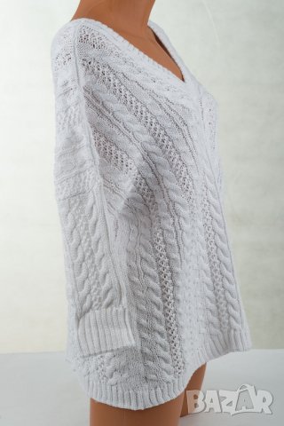 Бял дамски пуловер с памук марка MKM Knitwear, снимка 3 - Блузи с дълъг ръкав и пуловери - 31410563