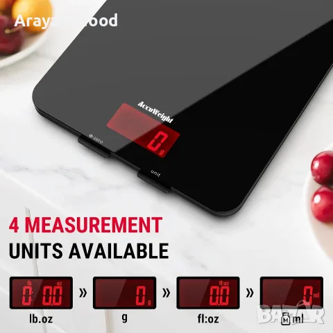 Дигитална кухненска везна ACCUWEIGHT 201 – 5 кг, LCD, закалено стъкло, снимка 6 - Аксесоари за кухня - 55950964