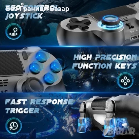 Нов контролер Bluetooth джойстик за PS4 Pro Slim PC с вибрация и жак Геймпад игри, снимка 3 - Аксесоари - 54227011