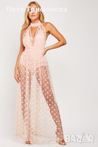 НАЛИЧНА дълга розова рокля тюл боди на точки С размер от Англия