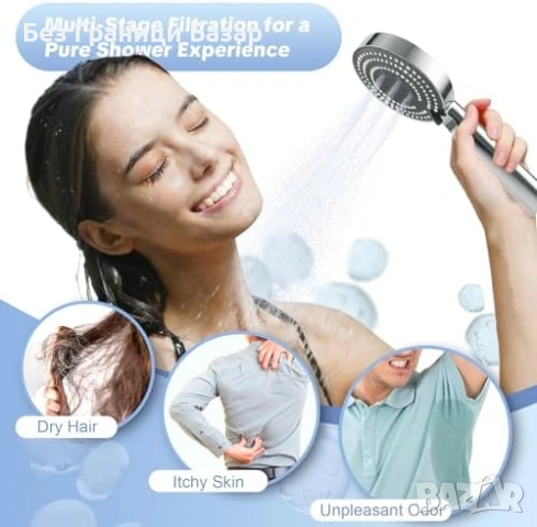 Нова Филтрираща душ слушалка с маркуч 5 степени 6 режима хром баня, снимка 4 - Други стоки за дома - 53917476