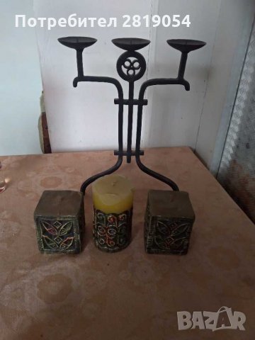 Стар кован железен свещник от  преди 40/50 години с Три големи свещи, снимка 4 - Други ценни предмети - 32062510