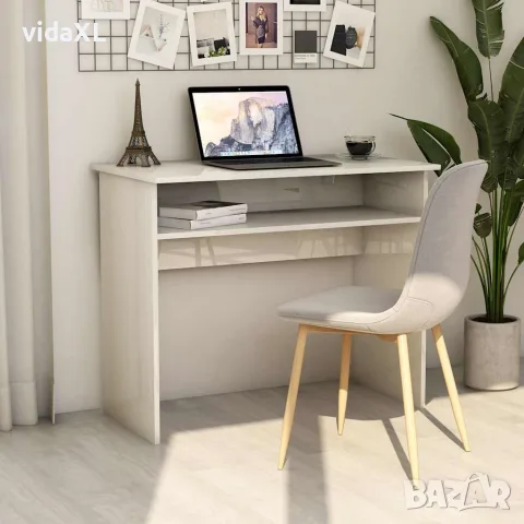 vidaXL Бюро, бял гланц, 90x50x74 см, инженерно дърво, снимка 2 - Бюра - 56147697