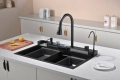 Черна мултифункционална кухненска мивка с двоен водопад , снимка 4