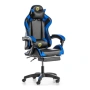Геймърски стол с поставка за крака – черно-син, въртящ, с масажна функция и спортен дизайн, снимка 8