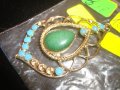 ЗЕЛЕН АХАТ и ТЮРКОАЗИ ПОЗЛАТЕН ВИНТИДЖ МЕДАЛЬОН 19158, снимка 4