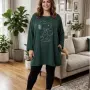 Макси oversize блуза туника със Снупи, тъмнозелена, снимка 1